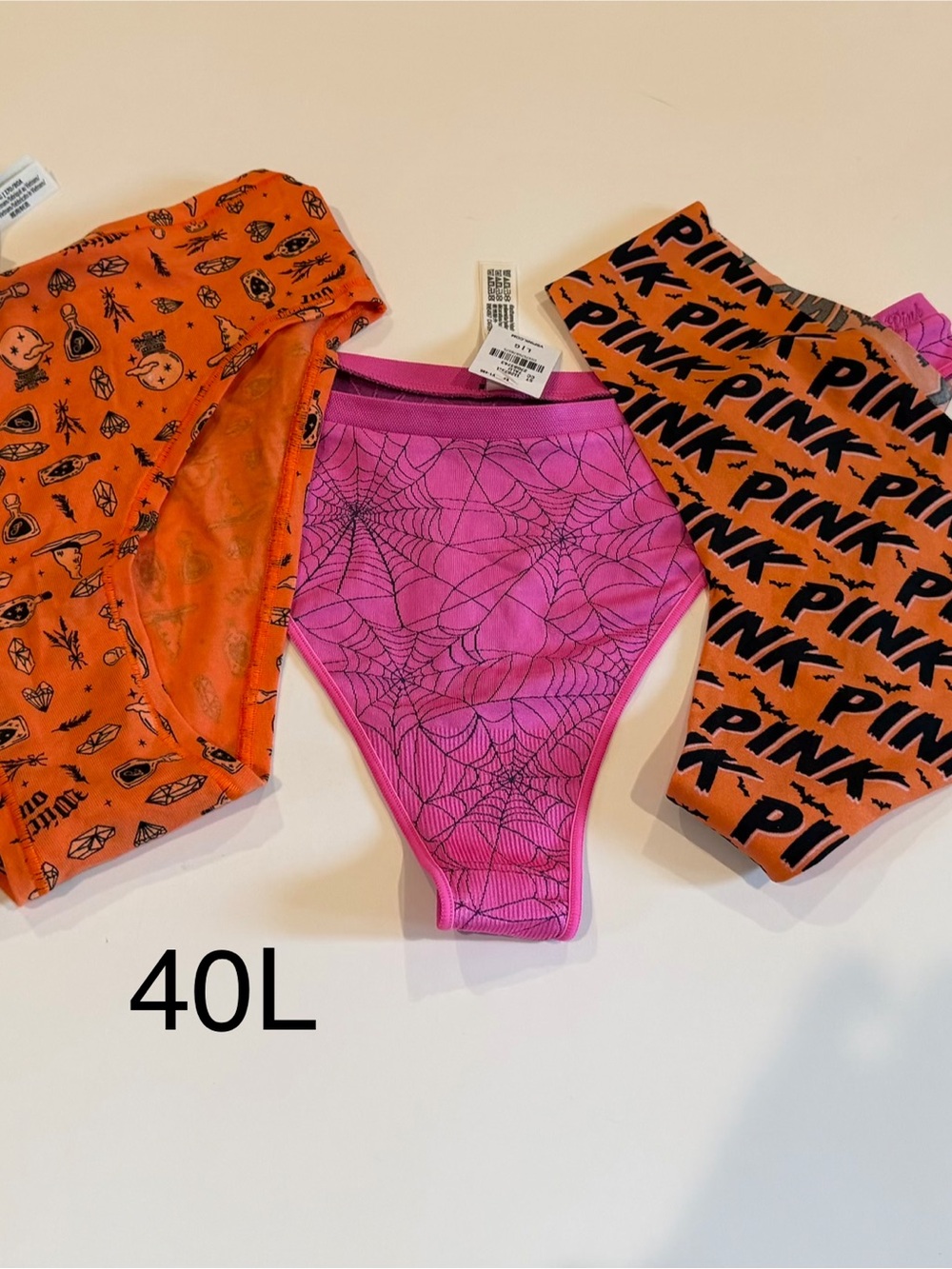 PINK Victoria's Secret Pink Spiderweb & Orange Logo Briefs - 3 Pack
